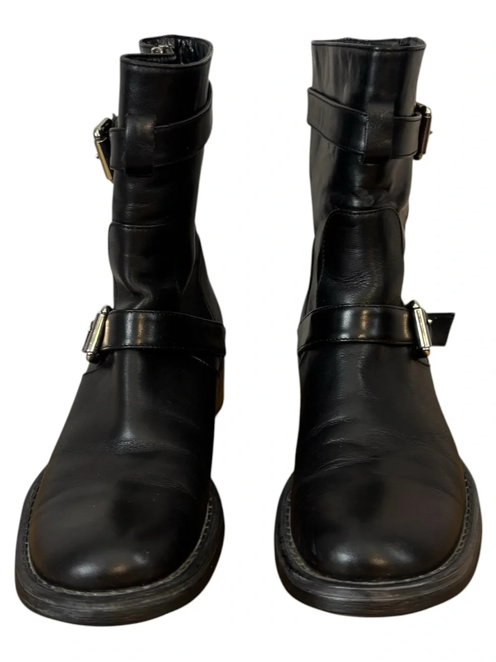 Aquatalia Black Leather Buckle Zip Moto Boots Women’s Size 6.5